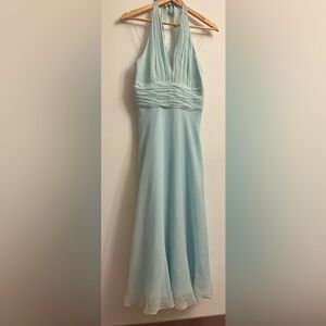 Donna Morgan Y2K Silk Halter Midi Dress Baby Blue Size 4